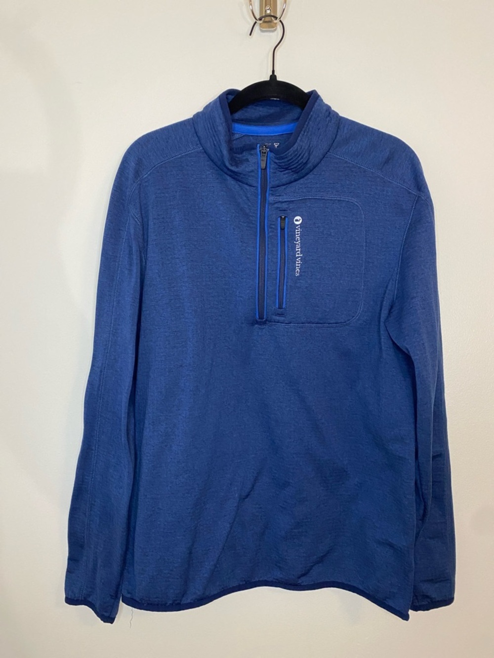 Vineyard Vines Men's Blue Grid Fleece Quarter-Zip Pullover Medium